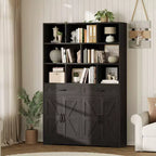 Bibliothèque pour enfants en bois H 71 x L 47 - Meuble de rangement à 6 niveaux avec 2 tiroirs et 4 portes - Grande étagère de rangement pour chambre d'enfant, salon ou bureau