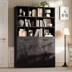 Bibliothèque pour enfants en bois H 71 x L 47 - Meuble de rangement à 6 niveaux avec 2 tiroirs et 4 portes - Grande étagère de rangement pour chambre d'enfant, salon ou bureau