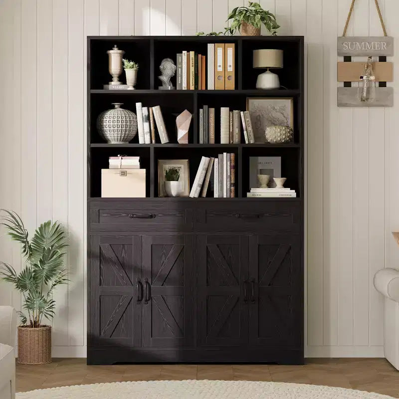Bibliothèque pour enfants en bois H 71 x L 47 - Meuble de rangement à 6 niveaux avec 2 tiroirs et 4 portes - Grande étagère de rangement pour chambre d'enfant, salon ou bureau