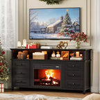 Meuble TV 65 pouces avec lumières LED, centre de divertissement avec armoires de rangement et étagères ouvertes, console multimédia blanche pour salon