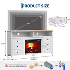 Meuble TV 65 pouces avec lumières LED, centre de divertissement avec armoires de rangement et étagères ouvertes, console multimédia blanche pour salon