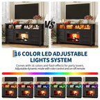Meuble TV 65 pouces avec lumières LED, centre de divertissement avec armoires de rangement et étagères ouvertes, console multimédia blanche pour salon