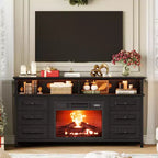 Meuble TV 65 pouces avec lumières LED, centre de divertissement avec armoires de rangement et étagères ouvertes, console multimédia blanche pour salon