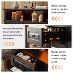 Meuble TV 65 pouces avec lumières LED, centre de divertissement avec armoires de rangement et étagères ouvertes, console multimédia blanche pour salon