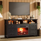 65 Inch TV Stand with LED Lights, Entertainment Center with Storage Cabinets & Open Shelves, White Media Console for Living Room