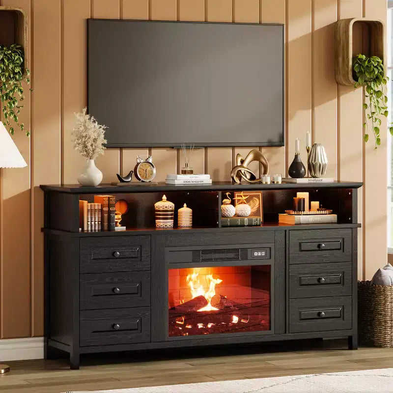 65 Inch TV Stand with LED Lights, Entertainment Center with Storage Cabinets & Open Shelves, White Media Console for Living Room