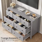 Commode à 7 tiroirs avec poignées en métal, grande commode en bois de 54 po de large, armoire de rangement moderne pour vêtements de chambre avec tiroirs profonds