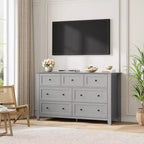 Commode à 7 tiroirs avec poignées en métal, grande commode en bois de 54 po de large, armoire de rangement moderne pour vêtements de chambre avec tiroirs profonds