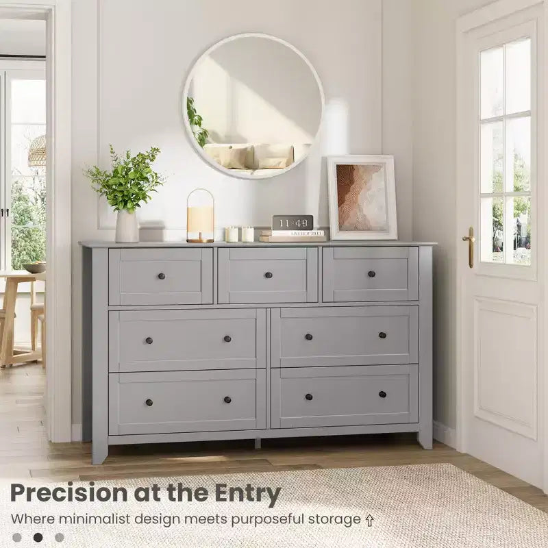 Commode à 7 tiroirs avec poignées en métal, grande commode en bois de 54 po de large, armoire de rangement moderne pour vêtements de chambre avec tiroirs profonds