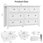 Commode à 7 tiroirs avec poignées en métal, grande commode en bois de 54 po de large, armoire de rangement moderne pour vêtements de chambre avec tiroirs profonds