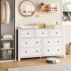 Commode à 7 tiroirs avec poignées en métal, grande commode en bois de 54 po de large, armoire de rangement moderne pour vêtements de chambre avec tiroirs profonds