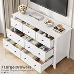 Commode à 7 tiroirs avec poignées en métal, grande commode en bois de 54 po de large, armoire de rangement moderne pour vêtements de chambre avec tiroirs profonds