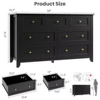 Commode à 7 tiroirs avec poignées en métal, grande commode en bois de 54 po de large, armoire de rangement moderne pour vêtements de chambre avec tiroirs profonds