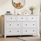 Commode à 7 tiroirs avec poignées en métal, grande commode en bois de 54 po de large, armoire de rangement moderne pour vêtements de chambre avec tiroirs profonds