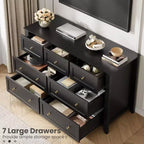 Commode à 7 tiroirs avec poignées en métal, grande commode en bois de 54 po de large, armoire de rangement moderne pour vêtements de chambre avec tiroirs profonds