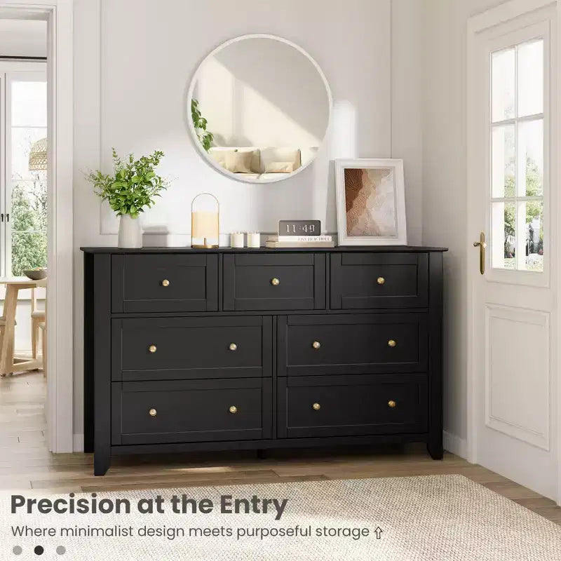 Commode à 7 tiroirs avec poignées en métal, grande commode en bois de 54 po de large, armoire de rangement moderne pour vêtements de chambre avec tiroirs profonds