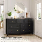 Commode à 7 tiroirs avec poignées en métal, grande commode en bois de 54 po de large, armoire de rangement moderne pour vêtements de chambre avec tiroirs profonds