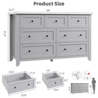 Commode à 7 tiroirs avec poignées en métal, grande commode en bois de 54 po de large, armoire de rangement moderne pour vêtements de chambre avec tiroirs profonds