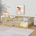 Clihome Twin Size Floor Bed with High Fence Railings, 6 Slats Included