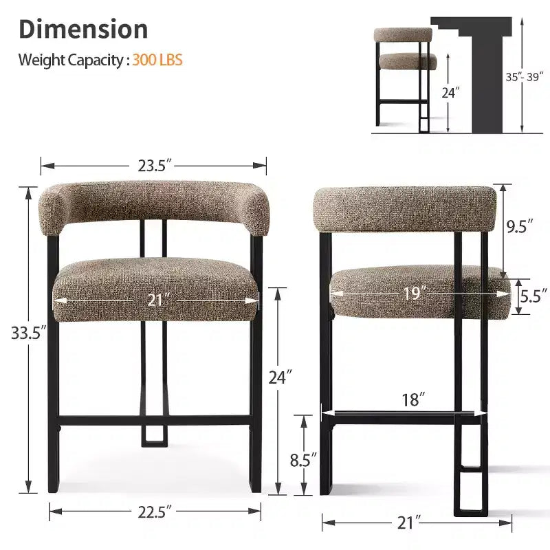 Tabourets de bar rembourrés modernes à hauteur de comptoir, tabourets de 24 pouces pour îlot de cuisine avec dossier, chaises de comptoir en tissu pour salle à manger ou bar à la maison - Panipeachy