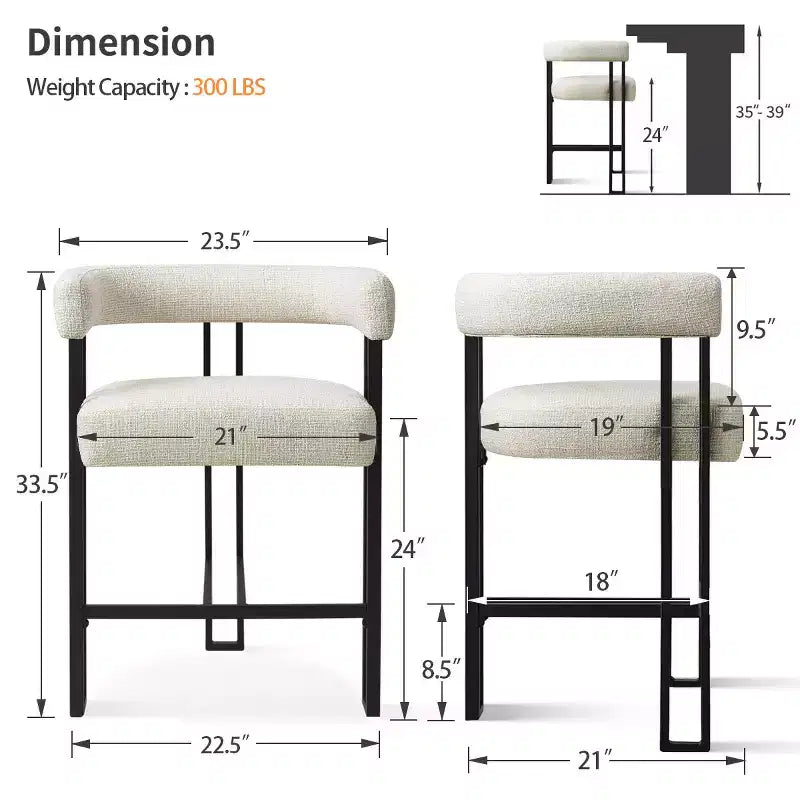 Tabourets de bar rembourrés modernes à hauteur de comptoir, tabourets de 24 pouces pour îlot de cuisine avec dossier, chaises de comptoir en tissu pour salle à manger ou bar à la maison - Panipeachy