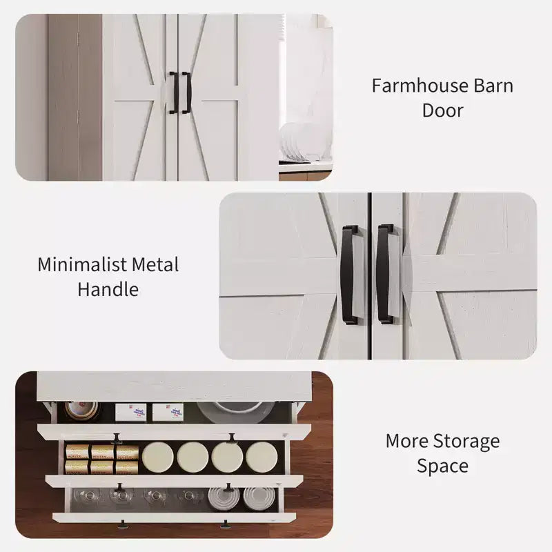 Meuble de cuisine autoportant de 183 cm, armoire de rangement de style ferme, étagères réglables, pour salon