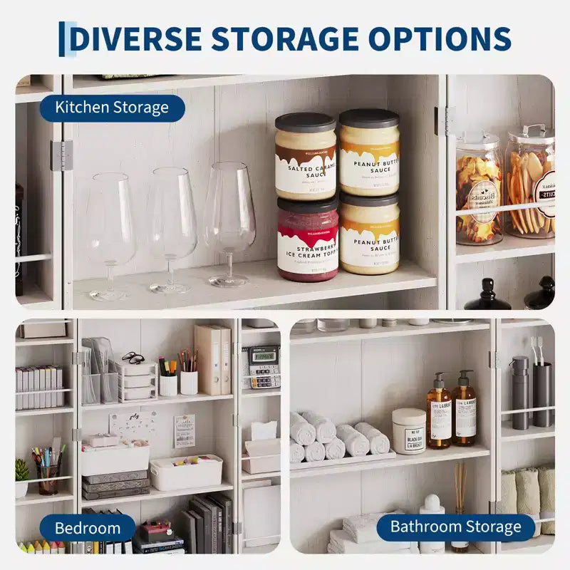 Meuble de cuisine autoportant de 183 cm, armoire de rangement de style ferme, étagères réglables, pour salon