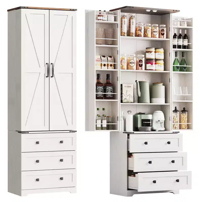 Meuble de cuisine autoportant de 183 cm, armoire de rangement de style ferme, étagères réglables, pour salon