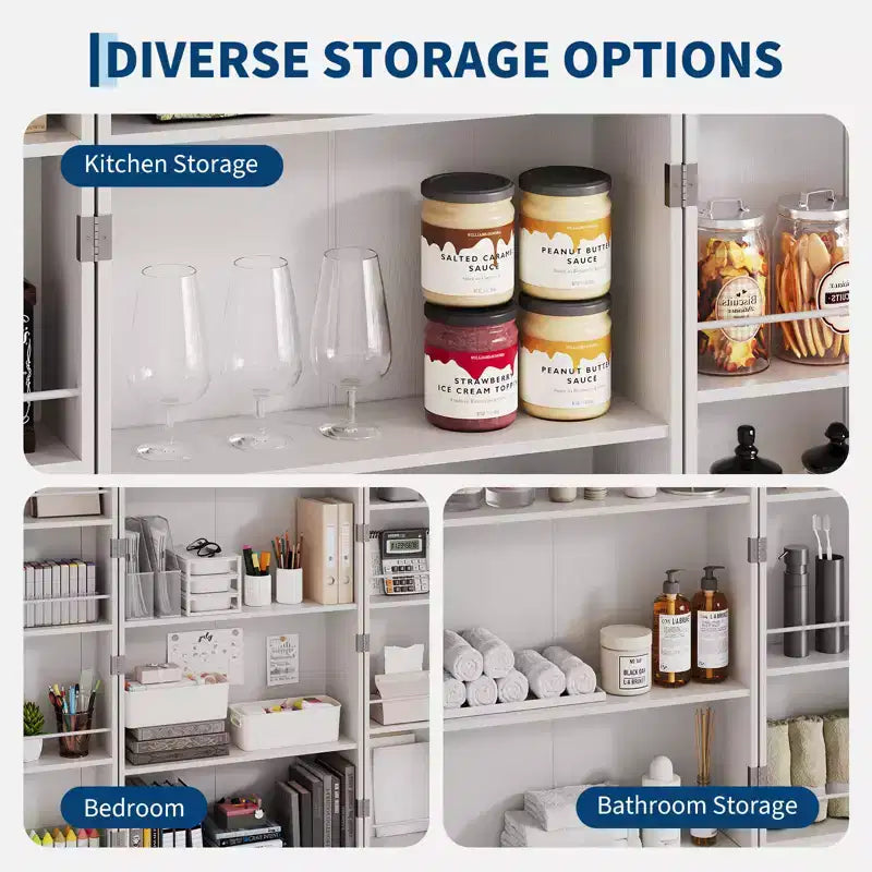 Meuble de cuisine autoportant de 183 cm, armoire de rangement de style ferme, étagères réglables, pour salon