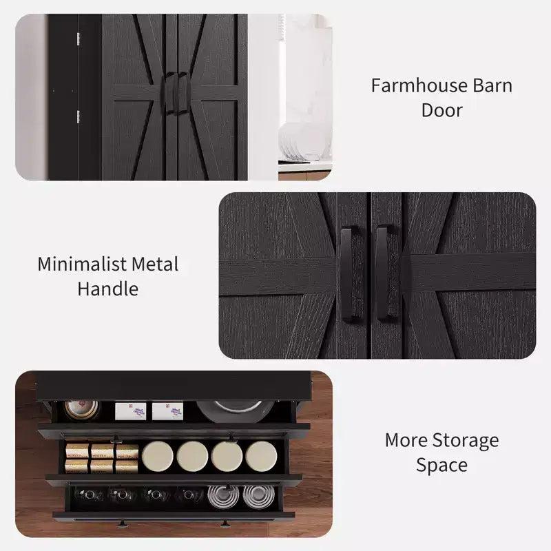Meuble de cuisine autoportant de 183 cm, armoire de rangement de style ferme, étagères réglables, pour salon