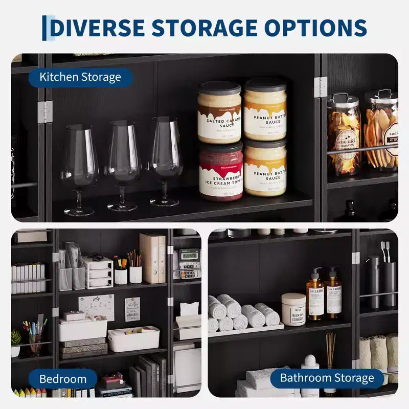 Meuble de cuisine autoportant de 183 cm, armoire de rangement de style ferme, étagères réglables, pour salon