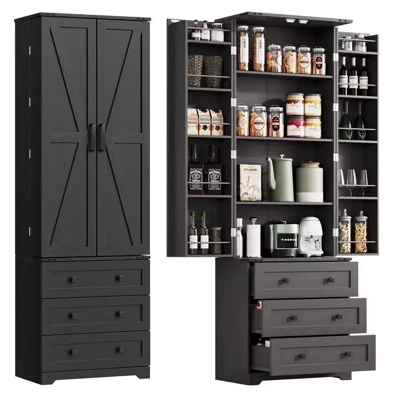 Meuble de cuisine autoportant de 183 cm, armoire de rangement de style ferme, étagères réglables, pour salon