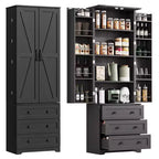 Meuble de cuisine autoportant de 183 cm, armoire de rangement de style ferme, étagères réglables, pour salon