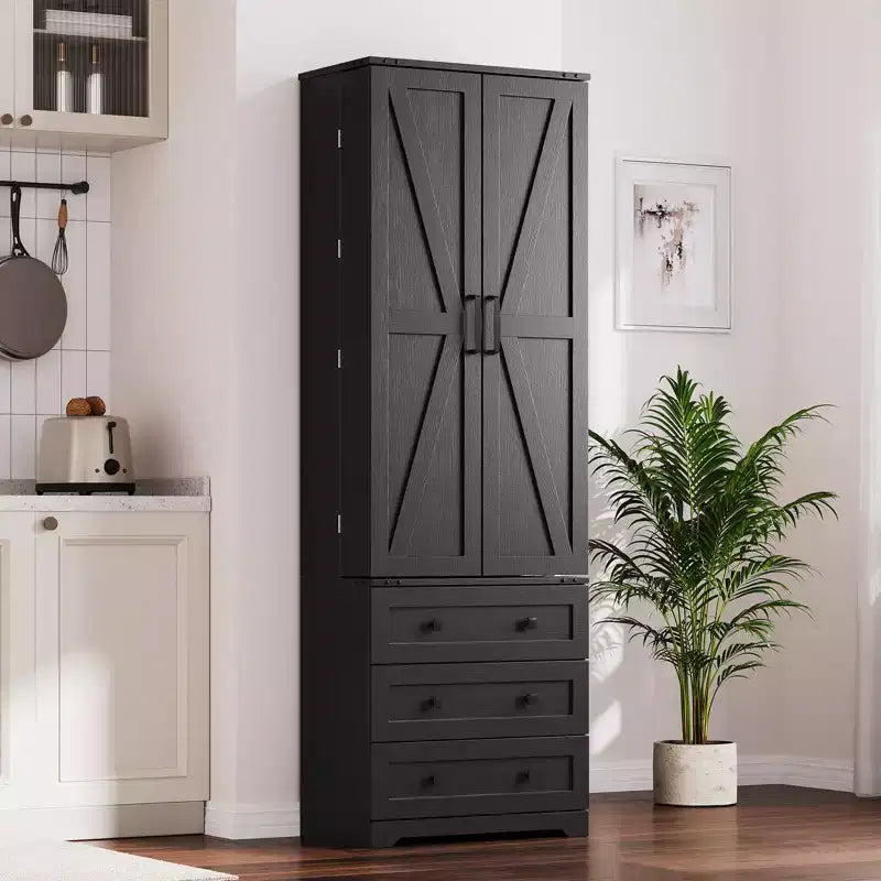 72 Tall Kitchen Pantry Cabinet, Freestanding Farmhouse Storage Cabinet, Adjustable Shelves, for Living Room