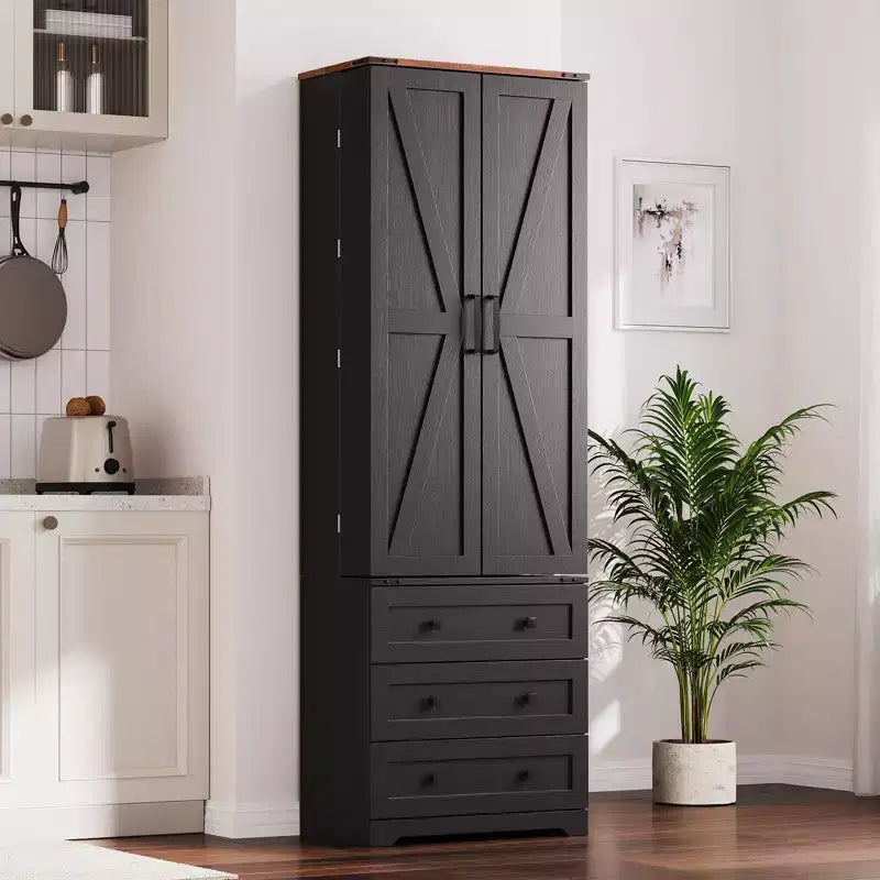 Meuble de cuisine autoportant de 183 cm, armoire de rangement de style ferme, étagères réglables, pour salon