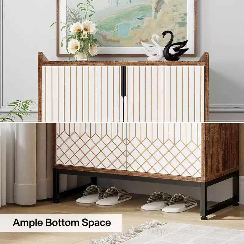 MAYEERTY Meuble à chaussures en bois avec 2 portes, design anti-poussière pour entrée/couloir