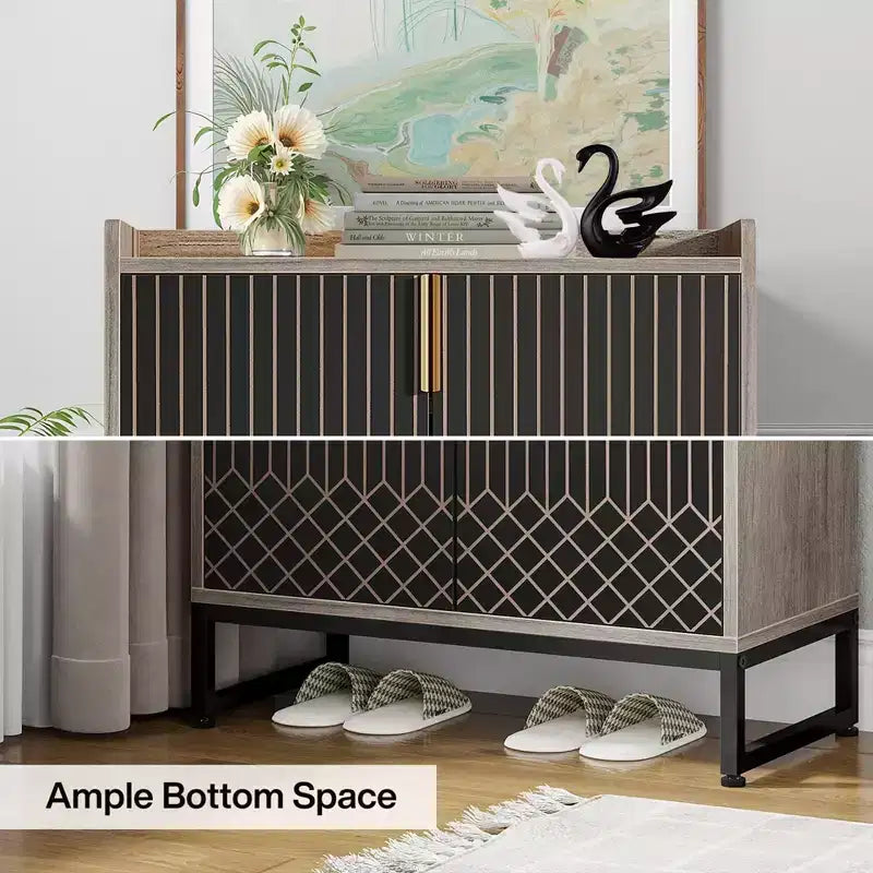 MAYEERTY Meuble à chaussures en bois avec 2 portes, design anti-poussière pour entrée/couloir