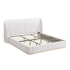 Lit plateforme moderne Whisen King avec tête de lit double oreiller, rembourré, tissu bouclé doux, design latéral ailé, lattes en bois massif