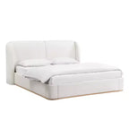 Lit plateforme moderne Whisen King avec tête de lit double oreiller, rembourré, tissu bouclé doux, design latéral ailé, lattes en bois massif