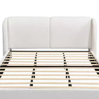 Lit plateforme moderne Whisen King avec tête de lit double oreiller, rembourré, tissu bouclé doux, design latéral ailé, lattes en bois massif