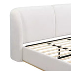Lit plateforme moderne Whisen King avec tête de lit double oreiller, rembourré, tissu bouclé doux, design latéral ailé, lattes en bois massif