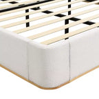 Lit plateforme moderne Whisen King avec tête de lit double oreiller, rembourré, tissu bouclé doux, design latéral ailé, lattes en bois massif