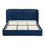 Lit plateforme moderne Whisen King avec tête de lit double oreiller, rembourré, tissu bouclé doux, design latéral ailé, lattes en bois massif