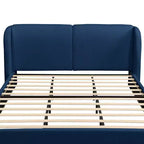 Lit plateforme moderne Whisen King avec tête de lit double oreiller, rembourré, tissu bouclé doux, design latéral ailé, lattes en bois massif