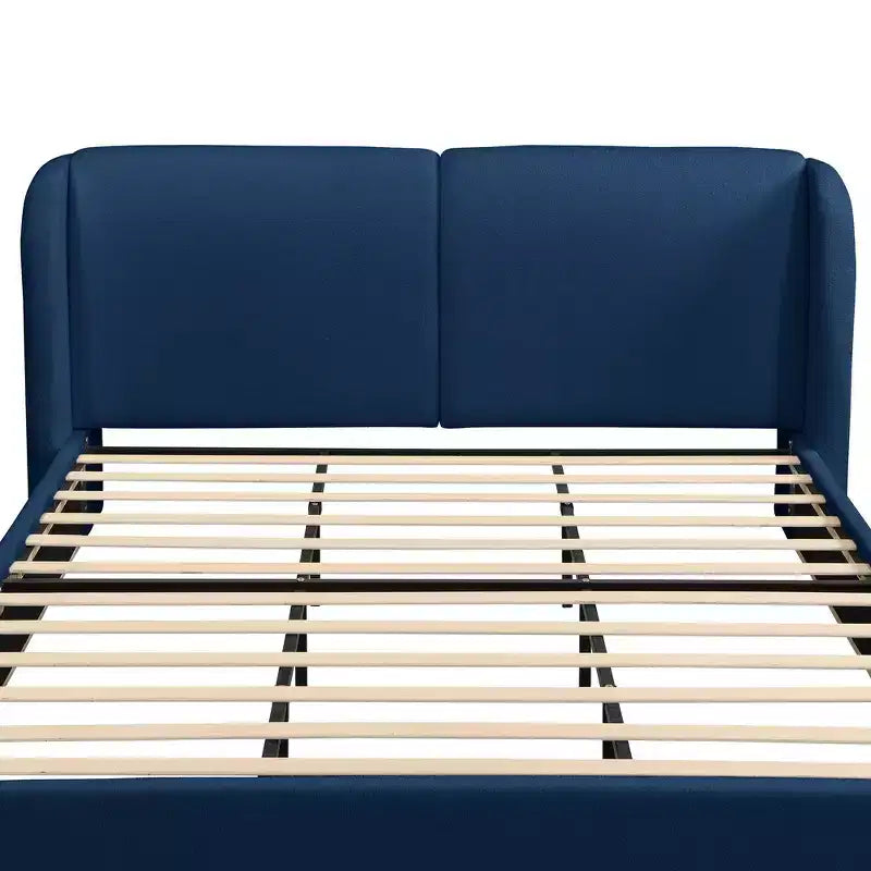 Lit plateforme moderne Whisen King avec tête de lit double oreiller, rembourré, tissu bouclé doux, design latéral ailé, lattes en bois massif