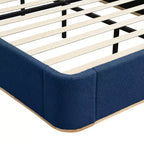 Lit plateforme moderne Whisen King avec tête de lit double oreiller, rembourré, tissu bouclé doux, design latéral ailé, lattes en bois massif