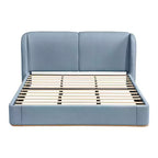 Lit plateforme moderne Whisen King avec tête de lit double oreiller, rembourré, tissu bouclé doux, design latéral ailé, lattes en bois massif