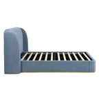 Lit plateforme moderne Whisen King avec tête de lit double oreiller, rembourré, tissu bouclé doux, design latéral ailé, lattes en bois massif
