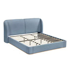 Lit plateforme moderne Whisen King avec tête de lit double oreiller, rembourré, tissu bouclé doux, design latéral ailé, lattes en bois massif