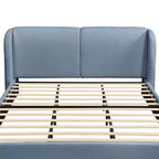 Lit plateforme moderne Whisen King avec tête de lit double oreiller, rembourré, tissu bouclé doux, design latéral ailé, lattes en bois massif